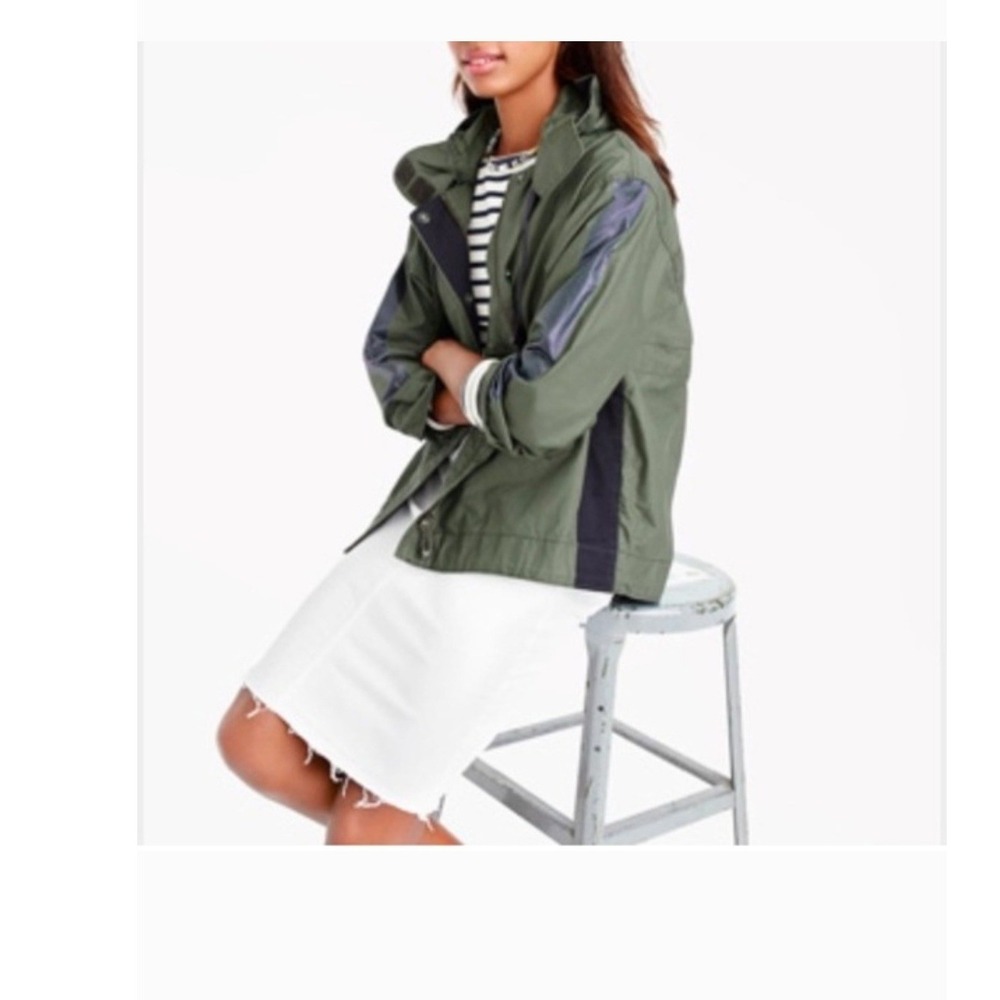 J Crew Olive Green Cotton‎ Hooded Utility Jacket With Navy Accents Size S - Picture 2 of 12
